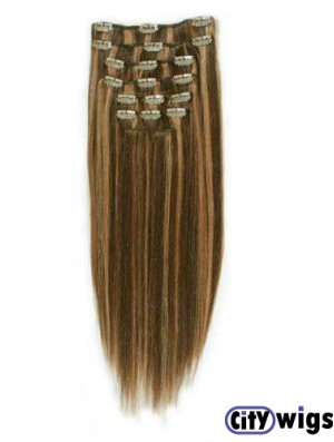 Fashion Brown Straight Remy Human Hair Clip In Hair Extensions