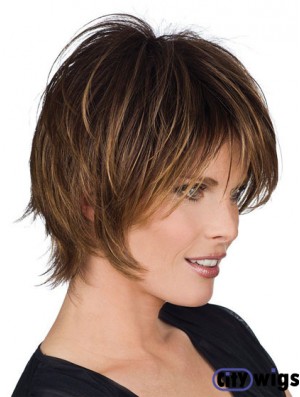 Layered Short Wig Remy Human Hair Brown Wig Capless Wigs UK