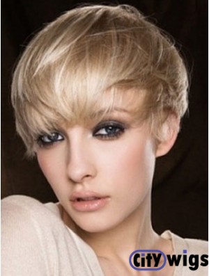 Blonde Human Hair Wig Cropped Length Straight Style Boycuts