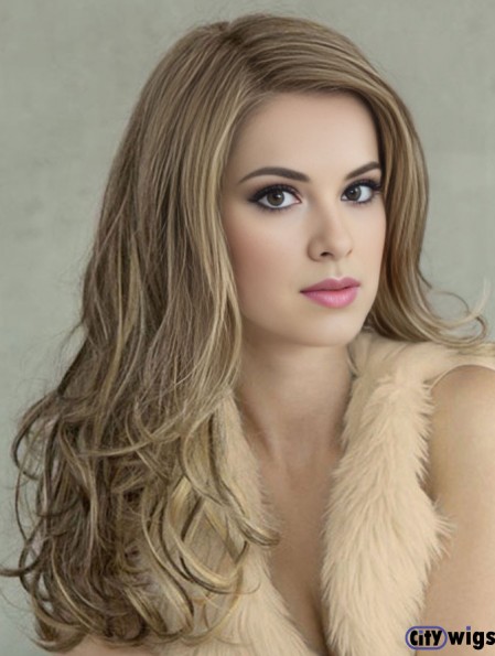 Without Bangs New Wavy Brown Long Human Hair Wigs