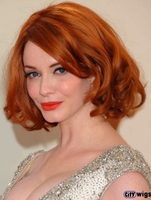 Bobs Chin Length Copper Wavy 11 inch Beautiful Human Hair  Wigs