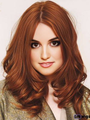 Without Bangs Long Copper Wavy 18 inch Suitable Human Hair  Wigs
