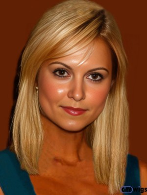 Lace Front Shoulder Length Straight With Bangs Blonde Good Paris Hilton Wigs