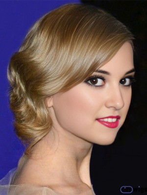 100% Hand-tied Without Bangs Wavy Shoulder Length Blonde Discount  Wigs