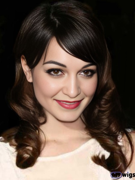 Monofilament Wavy With Bangs Shoulder Length 14 inch  Human Hair Demi Lovato Wigs
