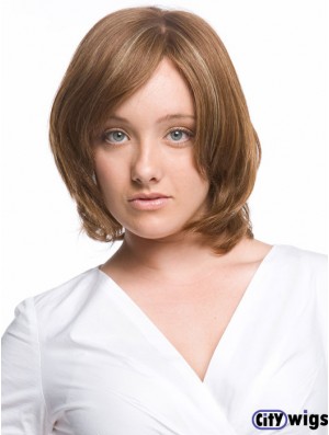 Monofilament Wavy Without Bangs Chin Length 12 inch Durable Human Hair Wigs