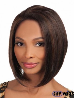 Chin Length Brown Yaki Without Bangs Comfortable African American Wigs