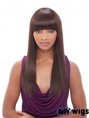 Long Auburn Yaki With Bangs Convenient African American Wigs