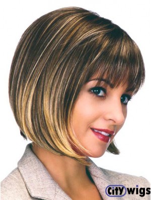 Capless Chin Length Straight Brown Flexibility Bob Wigs