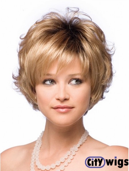 Synthetic Hair UK With Capless Short Length Blonde Color
