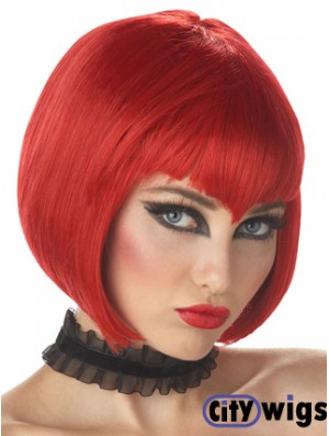 Straight Bobs Chin Length Red High Quality Lace Front Wigs