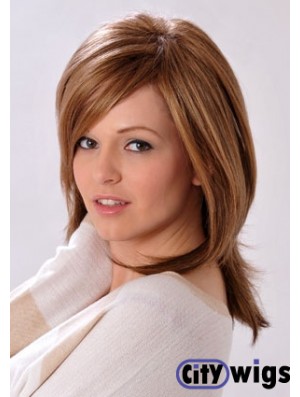 Shoulder Length Layered Straight Brown Convenient Synthetic Wigs