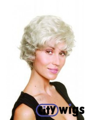 Synthetic Chin Length Wavy Capless Elderly Lady Wigs