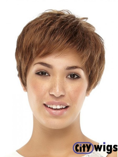 Cropped Boycuts Straight Brown Popular Synthetic Wigs