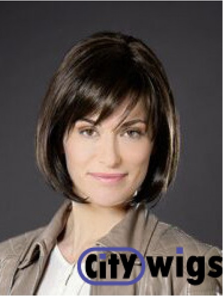 10 inch Straight Brown Synthetic Chin Length Monofilament Bob Cut Wigs