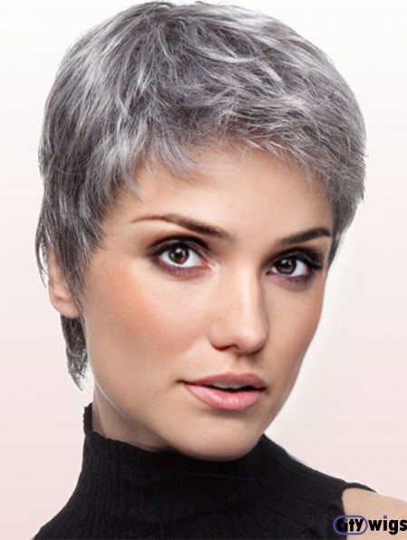 Wigs For Older Ladies With Lace Front Grey Cut Cropped Length