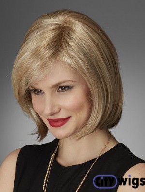 Chin Length Straight Bobs Natural Blonde Lace Front Wigs