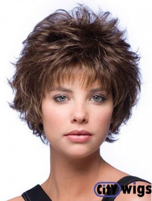 Layered Wavy Brown Capless Cheap Short Wigs