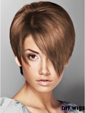 Boycuts Straight Brown Capless Soft Short Wigs