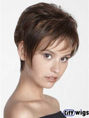 Boycuts Straight Brown Capless Modern Short Wigs