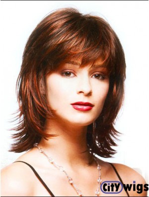 Wigs For Ladies With Bangs Capless Shoulder Length Auburn Color