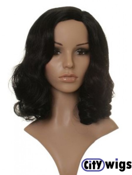 Style Black Shoulder Length Wavy 14 inch Without Bangs Celebrity Wigs