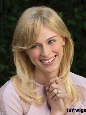 Style Blonde Wavy With Bangs Capless Long Wigs