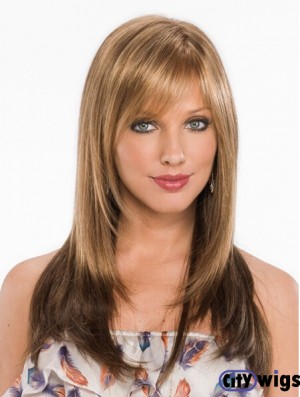 New Blonde Straight With Bangs Capless Long Wigs