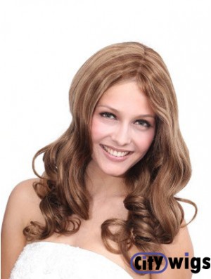 No-Fuss Brown Wavy Without Bangs 100% Hand-tied Long Wigs
