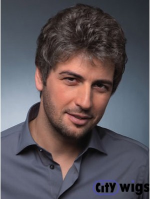 Monofilament Men Wig Browm Hair Short Men Wig For Hair Loss 3 Inch