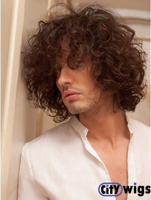 10 inch Remy Human Short Auburn Curly Capless Men Wigs