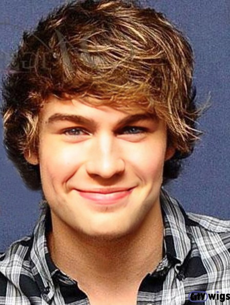 Capless Remy Huamn Brown Wavy Short Hair Wigs For Men