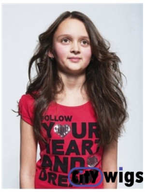 Wavy Long Brown Remy Human Hair Lace Front Kids Wigs
