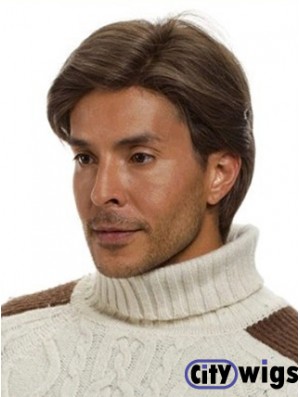 Monofilam Remy Human Short Brown Straight Man For Wig