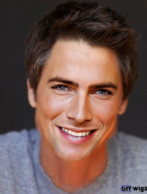 6 inch Brown Capless Straight Short Mens Custom Wigs