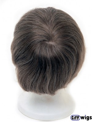 100% Hand Tied Brown Short Straight Mens Mono Full Wigs