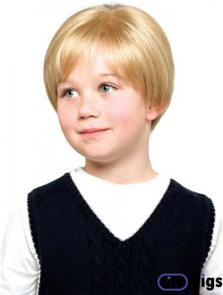 Straight Short Blonde Synthetic Lace Front Kids Wigs