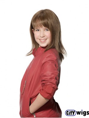 Straight Long Brown Synthetic 100% Hand-tied Kids Wigs