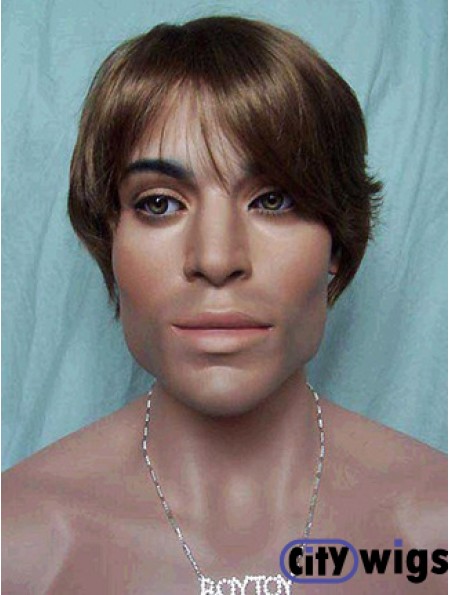 Capless Synthetic Brown Short Straight Wigs For Mans