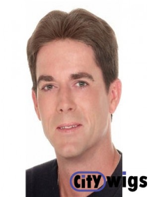 Black Straight 100% Hand Tied Brown Short Mens Wigs For Sale UK