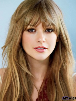 Capless With Bangs Straight Long Blonde Designed  Wigs