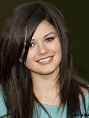 Top Black Long Straight 16 inch Layered  Wigs