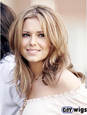 Durable Blonde 12 inch Straight Shoulder Length Layered  Wigs