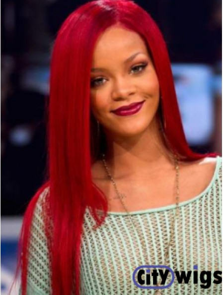 Red  Wig With Remy Human Lace Front Long Length
