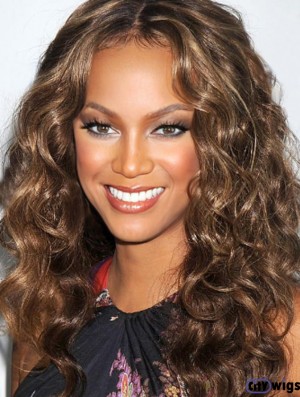 Brown Curly Without Bangs 100% Hand-tied 20 inch Fashionable Tyra Banks Wigs
