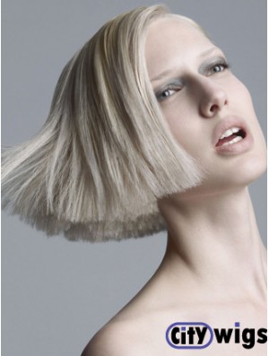 Fashion Straight Grey Wig Chin Length Platinum Blonde Wig UK