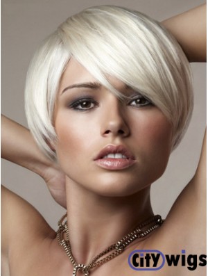 Bob Fashion Platinum Blonde Wig Short Straight Capless Wig UK