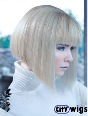 Bob Wig Trendy Lace Front Wig Chin Length Platinum Blonde Wig UK