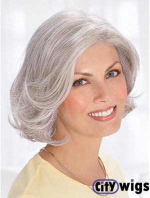 Grey Short Wig Remy Human Wavy Style Chin Length With Capless