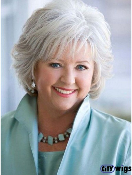 Grey Wig For Older Ladies Human Hair Capless Wig